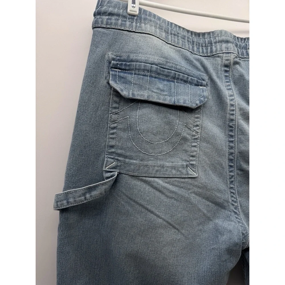 True Religion Mens 33 Vinny Ultra Baggy Y2K Skater Pants Light Blue Drawstring